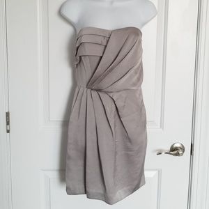 BCBGeneration Silver Satin Strapless Dress